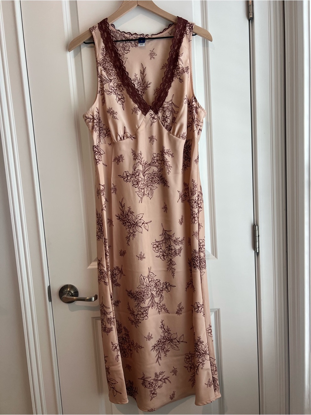 Old Navy Blush Pink Floral Slip Dress with Burgundy Lace Trim